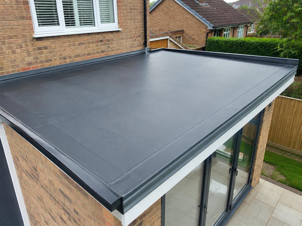 Newly installed flat roof on a home extension